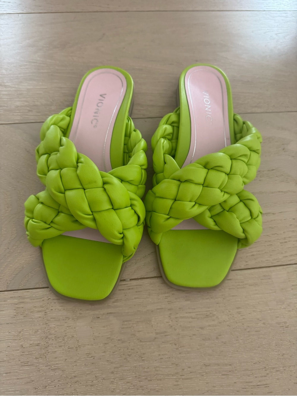 Vionic Braided Slide Mules in Neon Lime - Picture 2 of 3